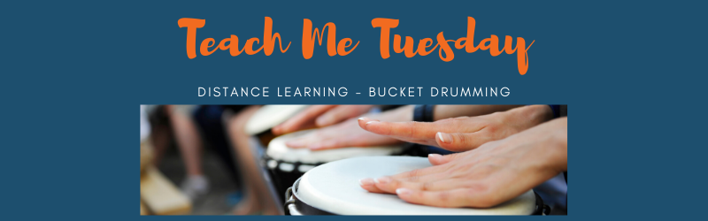 TEach Me Tuesday- Distance Learning - Bucket Drumming and picture of drumming with hands